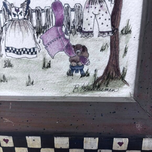 B. Andresen Country Cottage Print – Framed Americana Folk Art, Checkered Heart F - Picture 5 of 12